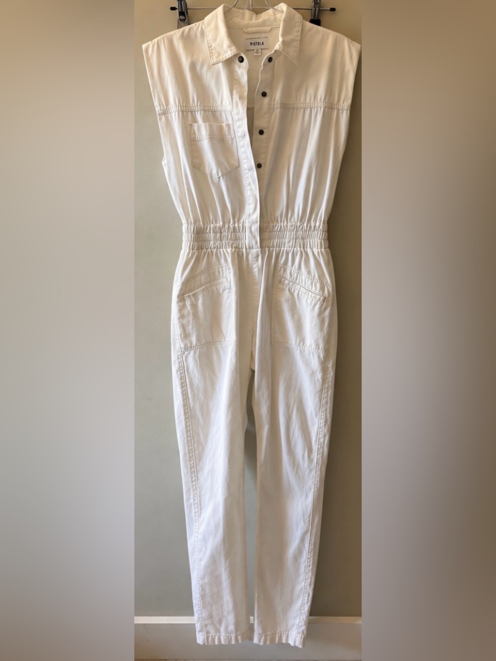Anthropologie White Sleeveless Utility Jumpsuit